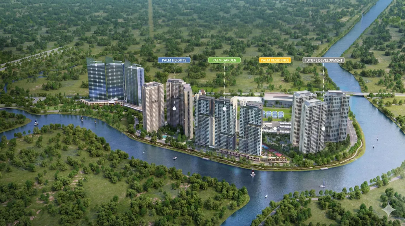 Toàn cảnh khu đô thị compound Palm City ven sông TP. Thủ Đức