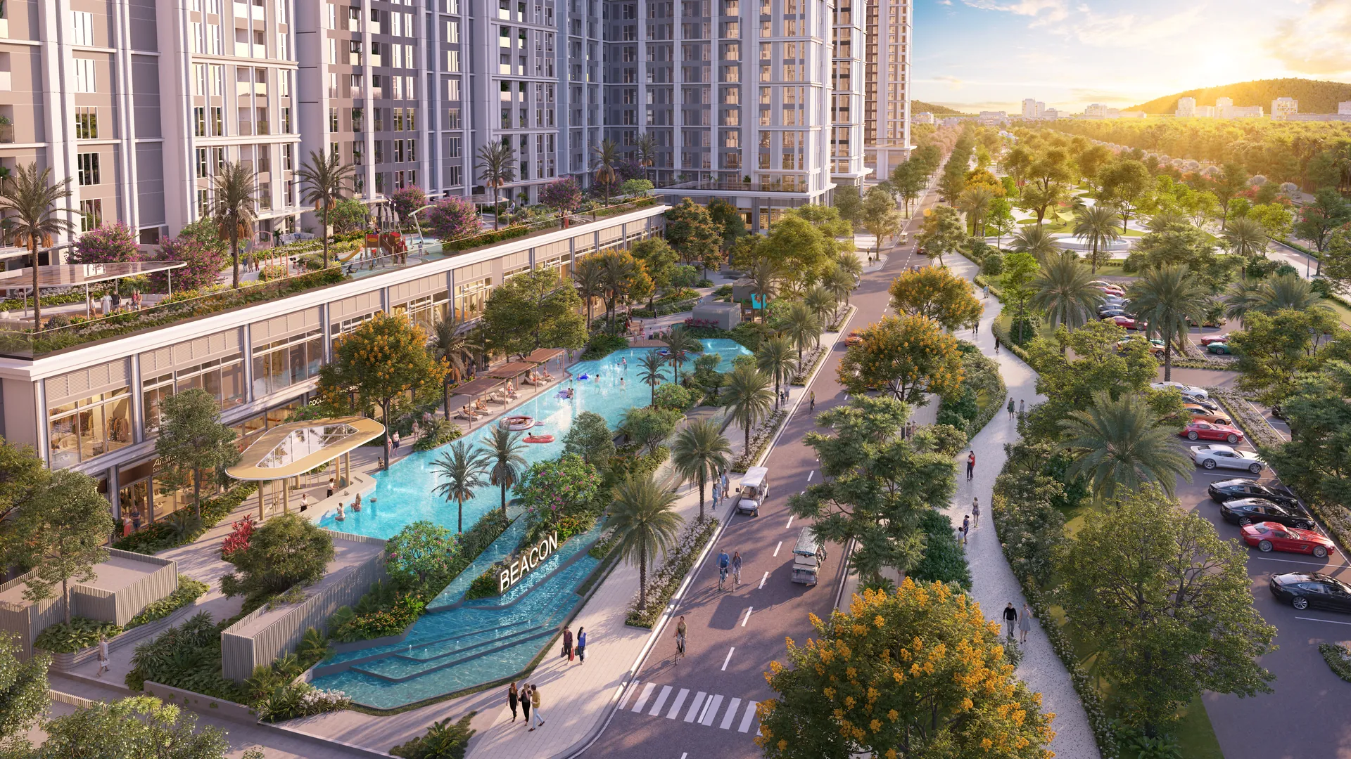 Phối cảnh đô thị biển Blanca City Vũng Tàu lúc hoàng hôn