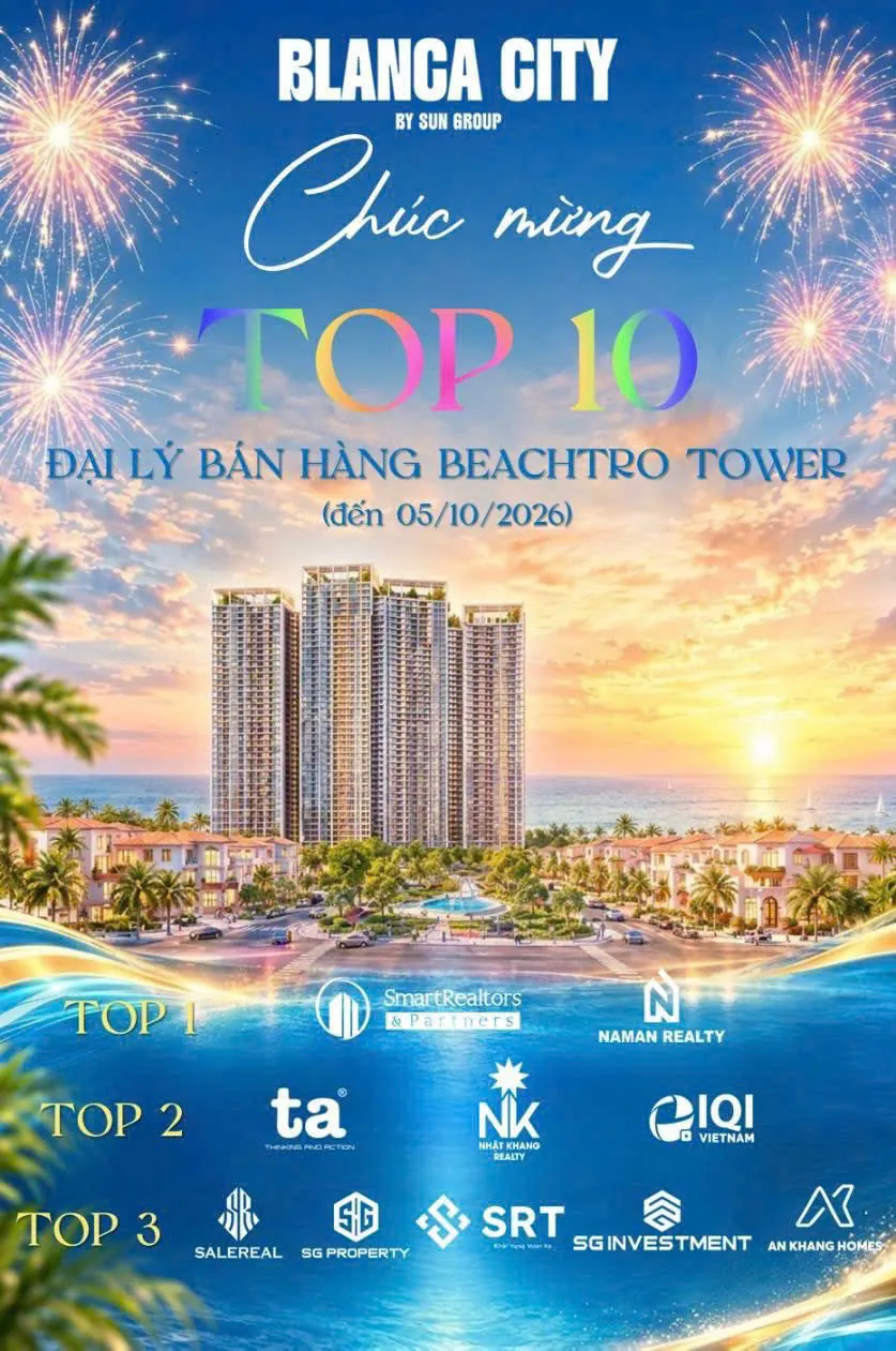 NamAn Realty ở hạng Top 1 đại lý bán hàng Beachtro Tower trên bảng chúc mừng Top 10 đến 05/10/2026