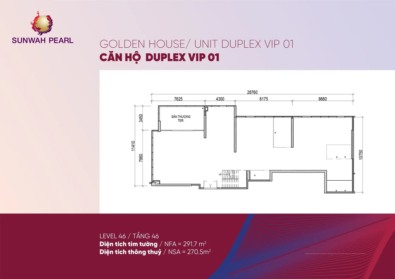 Mặt bằng tầng 46 căn penthouse duplex VIP 01 Sunwah Pearl