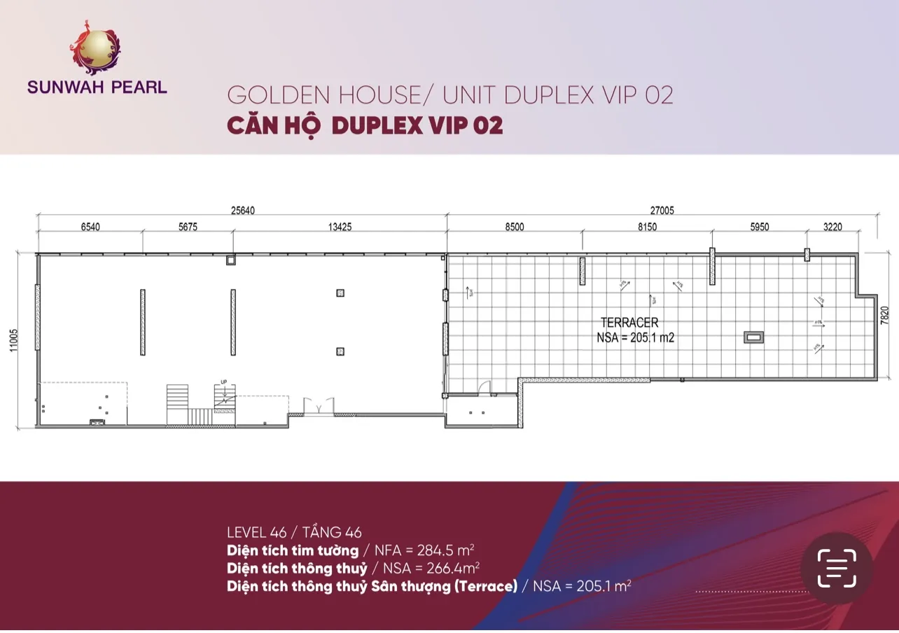 Mặt bằng căn penthouse duplex VIP 02 tầng 46 tháp Golden House Sunwah Pearl