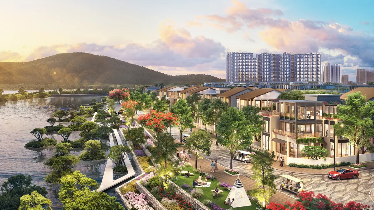 Phối cảnh khu thấp tầng ven sông tại một dự án đô thị do NamAn Realty phân phối